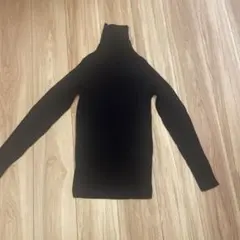 無印良品　リブ編み 黒 タートルネック セーター　M