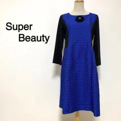 Super Beauty ブルーカラー 花柄 コサージュ付き ワンピースドレス