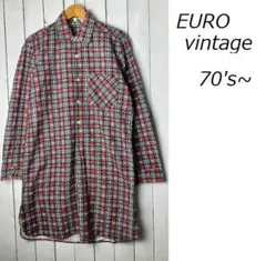 ヨーロッパ古着 70s～ チェックプリントグランパシャツ 39コットンコットン