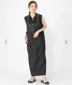 未使用　studio CLIP　デニムジャンパースカート　ロング　ブラック　L