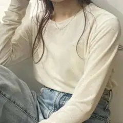 [LOWRYS FARM] ベロアクルーロングスリーブ　ドット　ラメ　アイボリー