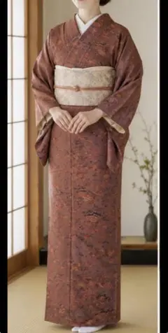 美品 着物 紅型風 小紋 袷 吹き寄せ 訪問着 付け下げ 琉球舞踊 品 綺麗のサムネイル