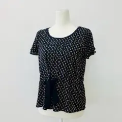 【a0415】anysis 半袖シャツチュニック 花柄 紺 M リボンベルト