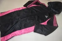 adidas フード付きアウター ベンチコート 黒/ピンク 150