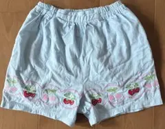 メゾピアノ いちご チェリー 刺繍 ショートパンツ 130 水色 レトロ 希少