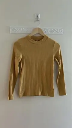ユニクロ　リブハイネックT 長袖Tシャツ　カットソー　イエロー　黄色　M