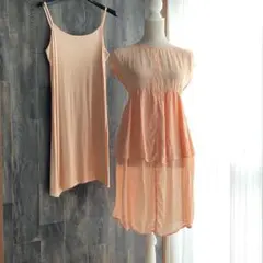 ZARA 美品ティアードワンピース ペチコート付き コーラルピンク シアー素材