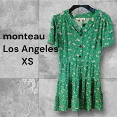 monteau 【XS】花柄グリーンワンピース