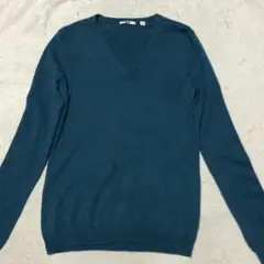 【匿名配送】ユニクロ カシミヤ100% ニットセーター Vネック グリーン M