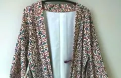 多色波模様 花柄　着物 羽織　昭和レトロ　リメイク