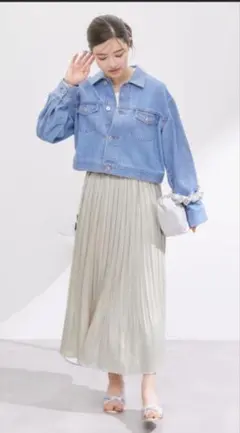 ロペピクニック　ブライトラメプリーツスカート　ライトグレー