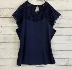 SHEIN 紺色 レース 半袖 トップス XL きれいめ 上品 シアー 透け感