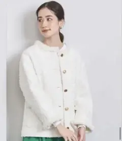 ユナイテッドアローズファンシーツイード ノーカラー ジャケット