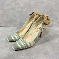 かわいい❤️ダイアナロマーシュ リボン付き グリーン ストライプ 23.5のサムネイル