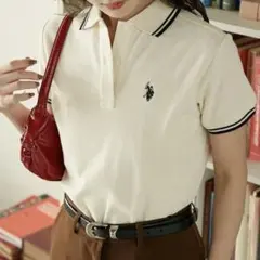 U.S. POLO ASSN. 別注 ライン入りワンポイント刺繍ポロシャツ