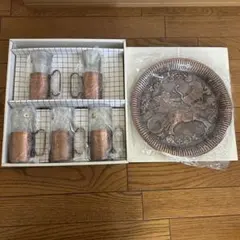 銅製レリーフ グラス 5客セット トレイ付き