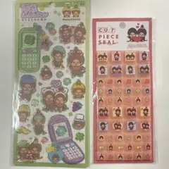 もんちっちMonchhichiシール2枚セット　タイルシール　平成はっぴーフォン