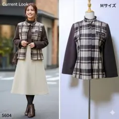 カレントルック チェック柄 ジャケット スタンドカラー ウール×アルパカ混 美品
