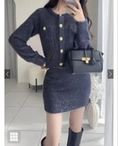 GRL［kz617］ラメフェザー ニットカーディガン　ミニスカート セットアップ