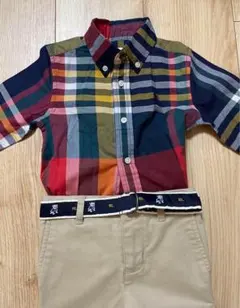 Ralph Lauren チェック柄シャツとベージュズボンセット (80cm)