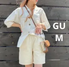 GU オープンカラーダブルポケットシャツ(長袖) オフホワイト M