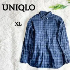 ユニクロ 長袖シャツ XL 紺 チェックシャツ ボタンダウンシャツ ネルシャツ