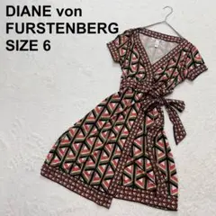 DIANE vonFURSTENBERG シルクワンピース ひざ丈 6 新品同様ダイアンフォンファステンバーグ 膝丈チェーンシルク