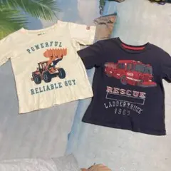 同梱160円　重機・消防車デザインTシャツ2枚セット 100cm