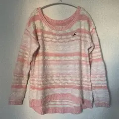 ホリスター ピンク ボーダー ニットセーター S オーバーサイズ