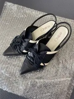 Chico バイカラーレースアップミュール　ネイビー