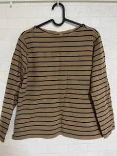 UNIQLO XL ベージュ・黒ボーダー長袖Tシャツ