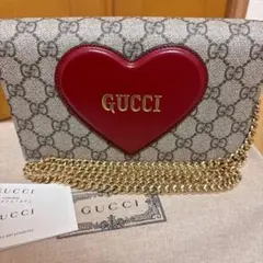 GUCCI GGスプリーム ハート ショルダー バッグ チェーン ウォレット