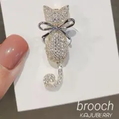 新品 ブローチ リボン猫 コサージュ キラキラねこ プレゼントにも♡