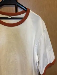 UNIQLO リンガーTシャツ ホワイト×ブラウン メンズ L