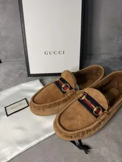 グッチ GUCCI モカシン キャメル スエード メンズ ローファー【中古】