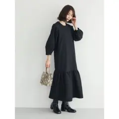 Fサイズ♡ ELENCARE DUE バルーンスリーブ　ロングワンピース　黒