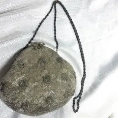 未使用品　レトロビーズバッグ　パーティーバッグ　シルバー　ビンテージ風