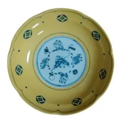 たち吉　橘吉　染付　唐子図　盛鉢　黄色　径20.5×高５㎝和食器　皿　陶磁器のサムネイル