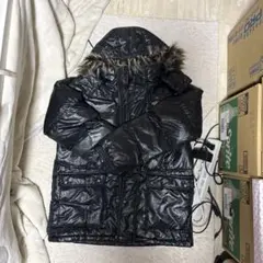 y2kファーダウン グランジ archive 短丈 光沢 黒