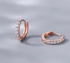 フープピアス ワンタッチ キラキラ シンプル 定番ピアス ピンクゴールド