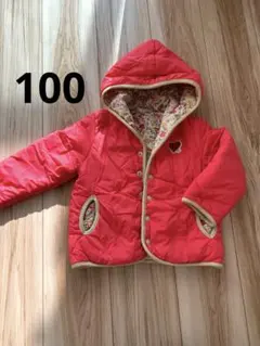 ハッカキッズ　フラワー柄　リバーシブル中綿コート　フード付きジャケット