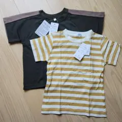 オリーブグリーンとストライプTシャツ