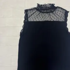 新品タグ付　Vis ビス リブニットシアータンクトップ レース ドット柄 透け感のサムネイル