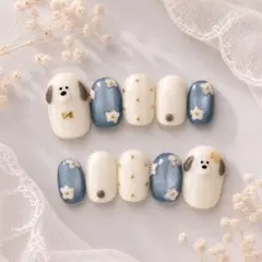 ネイルチップ　犬ネイル　マグネット　韓国　ちゅるん　ぷっくりフラワー　春　淡色