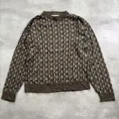 総柄ニット セーター 幾何学柄 ブラウン レトロ