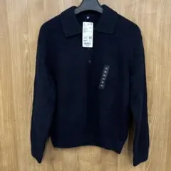 新品 UNIQLO GIRLS スフレヤーン ポロセーター 160 ネイビー