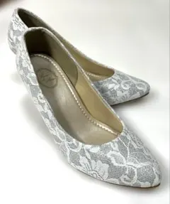美品　ルーデルー　パンプス　レース　ラメ　パール　結婚式　フォーマル　23.5
