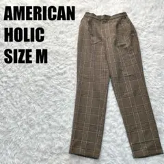 American Holic 彈力錐形褲 M 格紋 茶色系【501】