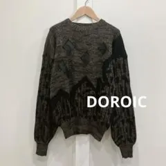 希少 DOROIC レザー パッチワーク 総柄 ニット セーター ヴィンテージ