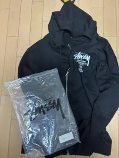 Stüssy バックプリント ジップアップパーカー ブラッ